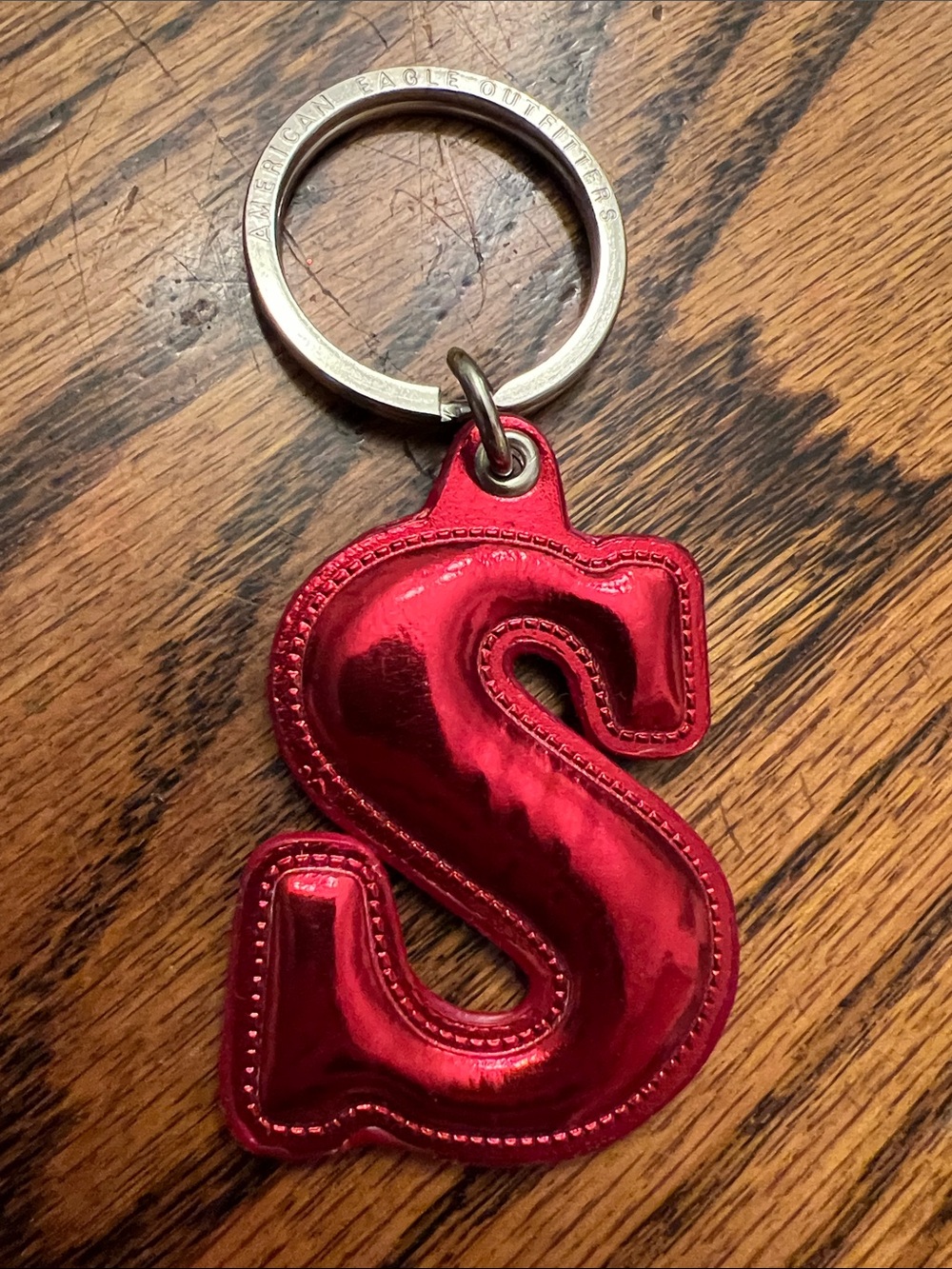 American Eagle Outfitters Red Letter 'S' Keychain Puff Charm Shiny Metallic